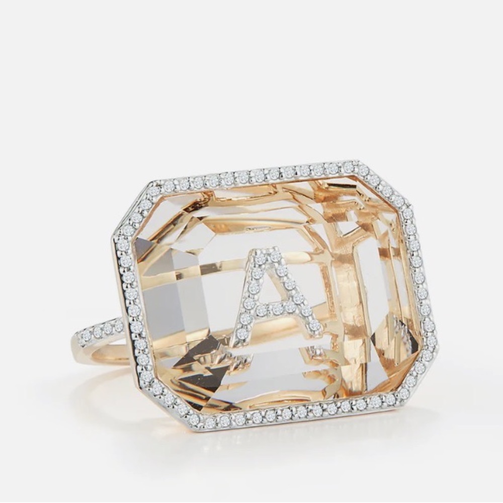 14kt Grand Diamond Frame Secret Diamond Initial ring. A Initial Ring.